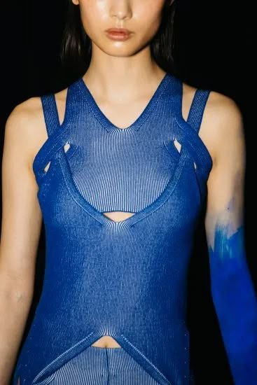 Dion Lee F/W 2022 Backstage, New York - purple FASHION Alien Style, 90s Witch, Futurism Fashion, Layering Tops, Aerial Costume, Fashion Research, Geometric Fashion, Sports Performance, Futuristic Fashion