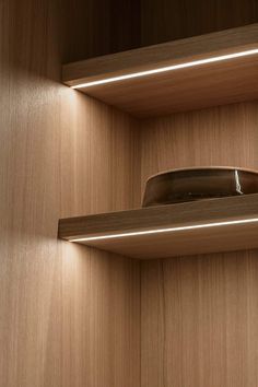 Led Lighting Shelves, Shelving Lighting Ideas, Pantry Shelf Lighting, Led Lights In Shelves, Wall Shelves With Lights, Alcove Shelving Lighting, Under Bar Lighting, Built In Bedside Lights, Shelf Lighting Ideas Living Room