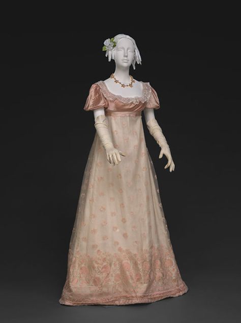 Evening dress, 1810′sFrom the DAR Museum 1810s Dress Ball Gowns, Bridergton Inspired Dresses, Regency Dress Historical, Regency Era Fashion Women, 1816 Dress, 1810s Aesthetic, Georgian Era Dress, 1810s Dress Regency Gown, Regency Era Shoes