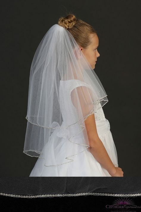 First Communion Veils with Crystals | First Holy Communion Veils with Crystals for Sale -Shop First Communion Dresses Communion Photos, Comunion Dress, Double Layer Veil, Headband Veil, First Communion Veils, Communion Veils, Layered Veil, Veil Headpiece, Tulle Veil