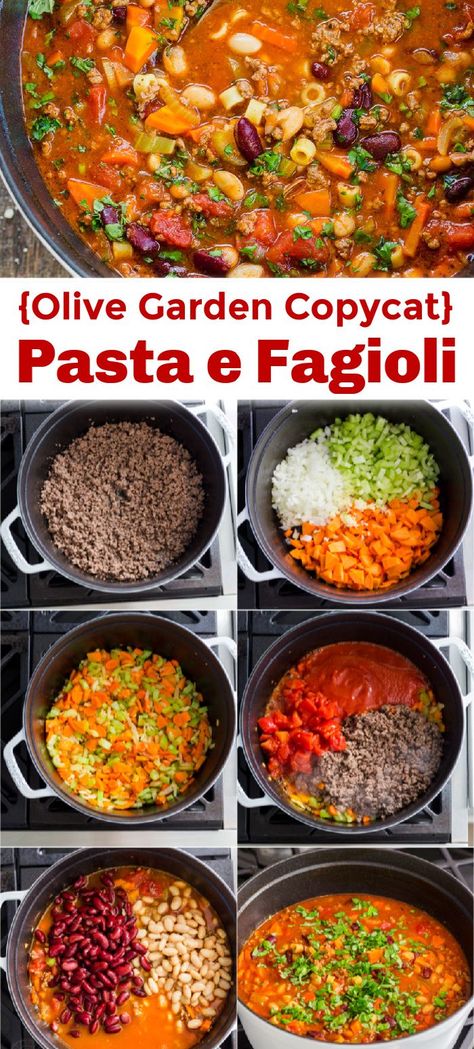 Try Pasta e Fagioli and you will be back for seconds. This Olive Garden copycat soup is loaded with delicious vegetables and protein - a true comfort food. #pastaefagioli #copycatrecipes #olivegardensoup #pastaefagiolisoup #soup #souprecipes #restaurantcopycatrecipes #natashaskitchen #groundbeef #beans #pasta Olive Garden Soups Fagioli, Pasta A Fagioli Soup, Soup Recipes Pasta Fagioli, Italian Soup With Ground Beef, Best Pasta Fagioli Soup Recipes, Soup Pasta Fagioli, Best Pasta Fagioli Recipe, Italian Pasta Fagioli Soup, Pasta E Fagioli Olive Garden