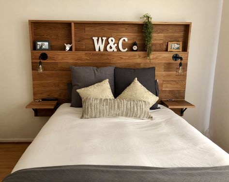 Headboard Storage Ideas Wood, Bedroom Headboard Shelves, Bed Frame With Shelves Headboards, Beds With Shelves Headboards, Bedhead With Shelves, Head Boards With Shelves, Custom Made Headboards, Headboard Ideas Shelves, Cubby Headboard Diy