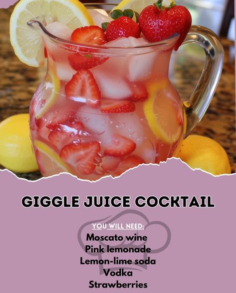 Alcoholic Drinks Pitcher, Cocktail Pitcher Recipe, Lemonade And Vodka, Wine Punch Recipes, Giggle Juice, Bartender Drinks Recipes, Sliced Lemon, Moscato Wine, Strawberry Vodka