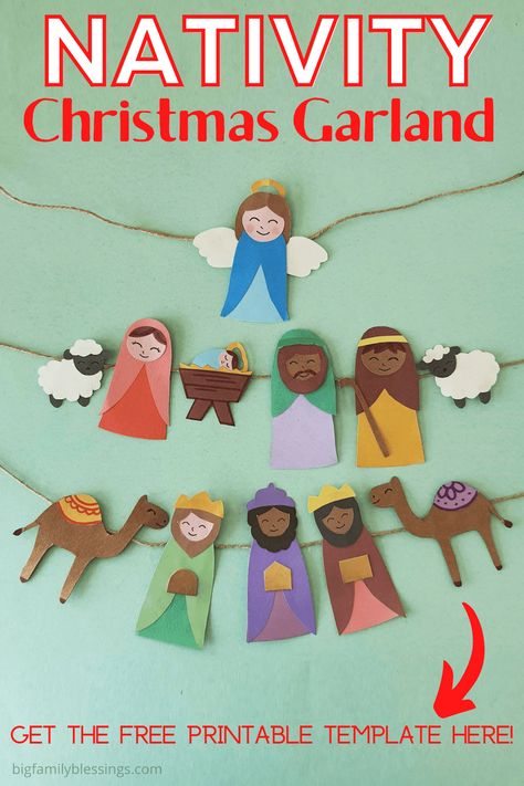 Mini Nativity Scene Diy, Biblical Christmas Crafts For Kids, Diy Christian Christmas Decorations, Manger Crafts For Kids, Nativity Ornaments Diy, Nativity Ornaments For Kids, Christmas Garland Craft, Paper Nativity Scene, Nativity Preschool