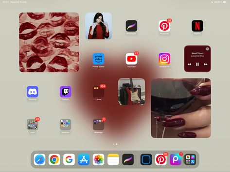 Red Ipad Homescreen, Red Ipad Wallpaper Aesthetic Horizontal, Lana Del Rey Red Aesthetic, Lana Del Rey Red, Ipad 2024, Ipad Organization, Ipad Layouts, Ipad Customization, Ipad Setup