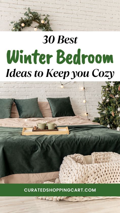 Create the perfect cozy vibe in your bedroom with these 30 winter decorating ideas. Whether you're adding velvet touches, layered bedding, or twinkling fairy lights, these simple yet effective tips will transform your room into a warm and inviting space. Ideal for those looking to refresh their home decor for the colder months, with a focus on winter-themed accents and earthy tones. Cozy winter bedroom decor, winter decor ideas, winter home decor, winter room ideas, bedroom refresh for winter. January Bedroom Decor, Winter Room Ideas, Winter Bedroom Aesthetic, Warm Cozy Bedroom, Small Bedroom Organization Ideas, Cozy Winter Bedroom, Anthropologie Bedroom, Winter Bedroom Decor, Winter Room