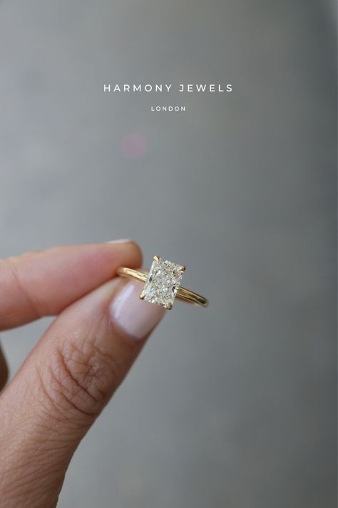 Gold Rectangle Engagement Ring, Noodle Jewelry, Rectangular Diamond Ring, Radiant Solitaire Engagement Ring, Rectangle Engagement Rings, Gold Band Engagement Rings, Square Engagement Rings, Pretty Engagement Rings, Square Diamond Rings