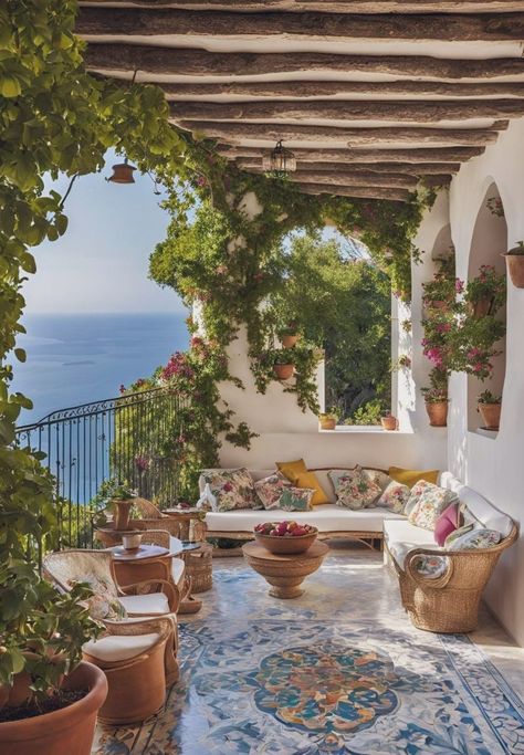 Coastal Italian Interior Design, House In Sicily, Amalfi Coast Homes, Amalfi Home Decor, Italian Home Architecture, Italian House By The Sea, Italian Traditional House, Traditional Italian Interior Design, Italian Houses Interior Design