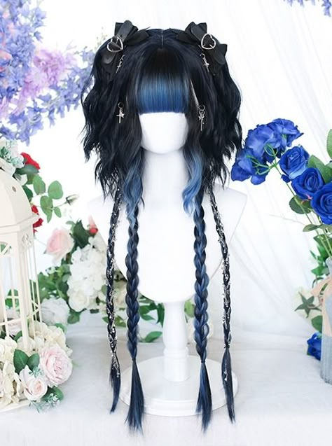 Buy Black Blue Gradient Air Bangs Jellyfish Head Short Curly Long Straight Hair Punk Lolita Wig on Lolitain.com. Choose your perfect classic lolita dress, gothic lolita dress, and more. Regular discounts up to 50% off. Air Bangs, Gothic Hairstyles, Goth Hair, Classic Lolita, Hair Inspiration Short, Cosplay Hair, Kawaii Hairstyles, Blue Gradient, Anime Hair