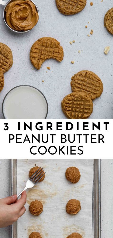 Ready in less than 15 minutes these 3 Ingredient Peanut Butter Cookies are made without flour for the ultimate soft, tender, and melt in your mouth cookie texture. You will have most of the ingredients in your pantry or fridge and you too cake make these 3 ingredient cookies in no time! Enjoy a freshly baked cookie for yourself or gift it to friends and family for the sweetest gift. #peanutbuttercookies #3ingredientcookies #peanutbutter #cookies #easycookies #easy 2 Ingredient Peanut Butter Cookies, Melt In Your Mouth Cookies, Three Ingredient Peanut Butter Cookies, 3 Ingredient Peanut Butter Cookies, Gluten Free Peanut Butter Cookies, 3 Ingredient Cookies, Easy Peanut Butter Cookies, Cookie Recipes Homemade, Peanut Butter Cookie Recipe