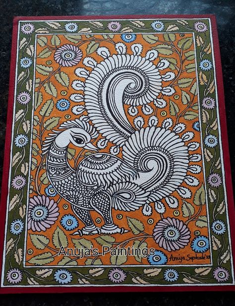 Buy Peacocks in Kalamkari Style100% Original Handpainted. Online in India - Etsy Kalamkari Painting Kalamkari Painting Design, Madhubani Motifs, Kalamkari Art, Colorful Art Paintings, Pichwai Painting, Rajasthani Art, Madhubani Paintings, Indian Arts, Kalamkari Painting