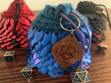 Crochet Dragon Scale Dice Bag, Crochet Dragon Scale Bag, Dragon Scale Dice Bag Crochet Pattern, Dragon Dice Bag, Crochet Drawstring Pouch, Make A Dragon, Crochet Drawstring, Crochet Coin Purse, Dice Bags