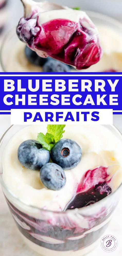 These no-bake Blueberry Cheesecake Parfaits are a wonderful combination of sweet blueberry pie and creamy cheesecake, layered in individual jars for an easy portable dessert, perfect for a summer brunch or after dinner dessert. Blueberry No Bake Cheesecake, Blueberry Cheesecake Parfait, No Bake Blueberry Dessert, 3 Ingredients Cookies, Boozy Baking, After Dinner Dessert, Blueberry Lemon Scones, Portable Dessert, No Bake Blueberry Cheesecake