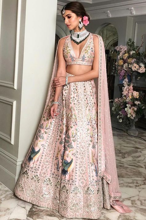 Anita Dongre Lehenga, Tara Sutaria, Floral Lehenga, Anita Dongre, Pink Lehenga, Dupion Silk, Lehenga Designs, Indian Outfit, Bridal Lehenga