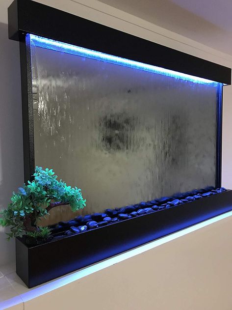 Indoor Waterfall Wall, Water Wall Fountain, Black Feature Wall, Indoor Water Features, Water Feature Wall, Drawing Room Decor, Indoor Water Fountains, Indoor Waterfall, Bubble Wall