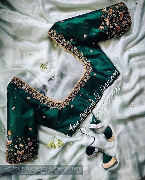 Floral Work Blouse, Blouse Designs Aari Work, Green Blouse Designs, Blue Blouse Designs, Keep Me Stylish, Blouse Maggam Work, Latest Bridal Blouse Designs, Blouse Designs Catalogue, Pattu Saree Blouse Designs