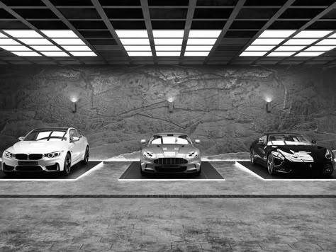 Luxurious Car Garage, Luxury Parking Design, Dream Car Garage Luxury, Garage Design Luxury, Garage Luxury Design, Luxury Garage Underground, Black Car Garage, Modern Garage Design Interior, Dream Garage Luxury