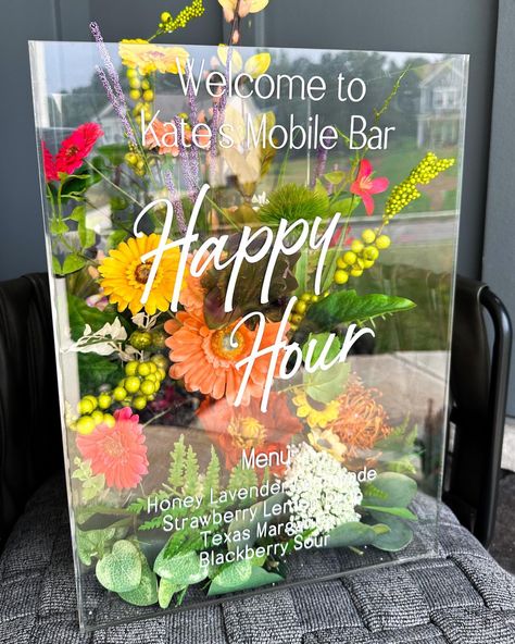 Our clear acrylic flower box is the perfect statement piece to display your bar or food menu! 😍 We include handpicked silk florals to… | Instagram Cherry Lacquer, Happy Hour Menu, Table Buffet, Business Theme, Acrylic Signage, Silk Florals, Acrylic Flower, Acrylic Board, Acrylic Flowers