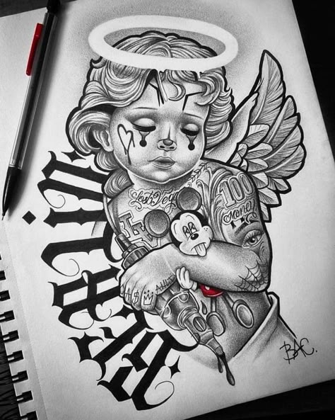 Choose 1 Tattoo, Chicano Style Tattoo Design, Chicano Angel Tattoo, Chicano Tattoo Design Ideas, Tattoo Chicano Style, Chicano Tattoo Ideas, Chicano Tattoos Gangsters, Chicano Tattoo Design, Angelo Tattoo