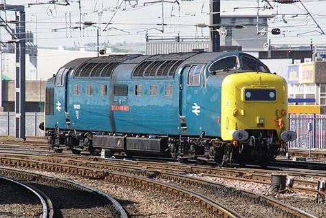 Picture of Class 55 Deltic locomotive number 55022 Royal Scots Grey at Newcastle central station. At 3300 horsepower, the BR Type 5 Deltics were one of the most powerful diesel locomotives ever used in front line service in the UK. Model Steam Trains, Union Pacific Train, 70s Photos, Steam Engine Trains, Traction Engine, Western Region, British Rail, Old Trains, Electric Locomotive