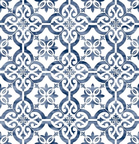 Tile Peel And Stick Wallpaper, Tile Peel And Stick, Portuguese Art, Faux Tiles, Look Wallpaper, Lillian August, Moroccan Blue, Spanish Tile, Tile Wallpaper