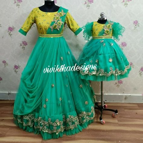 Birthday Party Combo Dress, Mommy Daughter Dresses Indian, Mom And Daughter Lehenga, Mom Daughter Matching Dresses Birthday, 1st Birthday Dress For Baby Girl And Mom, Mother And Daughter Dress Ideas, Mom Daughter Matching Dresses Indian, Mommy Daughter Dresses For Birthday, Mother And Daughter Dresses Indian