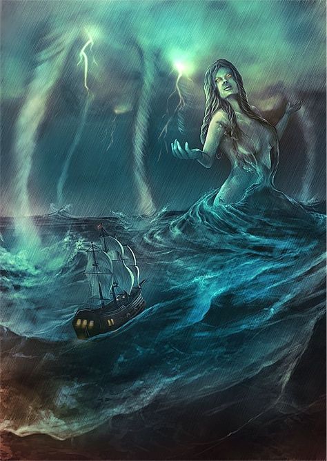 Sea Goddess, Goddess Of The Sea, Norse Goddess, Giant Squid, Greek And Roman Mythology, Sea Witch, Mythology Art, Goddess Art, Mythological Creatures