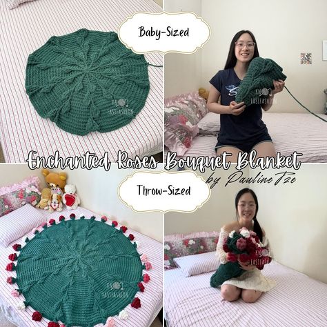 Crochet pattern tester call for 🌹 Enchanted Roses Bouquet Blanket (Baby and Throw-Sized) What colors would you use in yours? This is made in Bernat Blanket yarn using Deep Sea, Burgundy Ombre, and Vintage White Apply by July 25th, 3pm via my Google form in my bi0. See form for details. Deadline: 10 weeks after receiving the pattern (October 6th). This may be adjusted depending on how the team is doing Projected Release Date: October 8th I will contact potential testers via DM and/or em... Bouquet Blanket, Bernat Blanket, Bernat Blanket Yarn, Flowers Home Decor, Google Form, Roses Bouquet, Flowers Home, Blanket Yarn, Crochet Rose