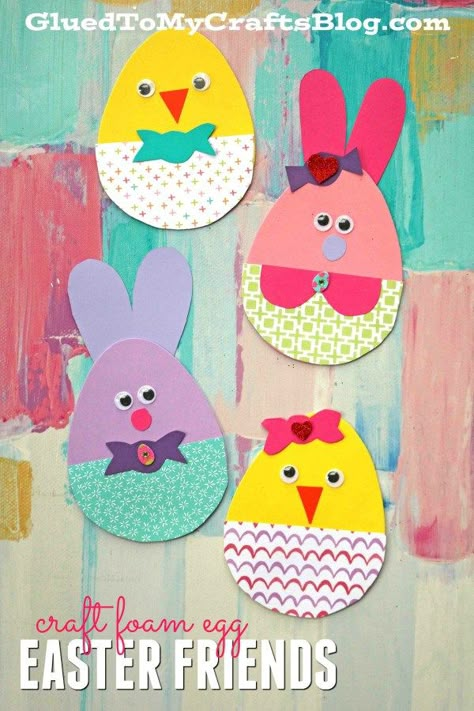 Craft Foam Egg Shapes Turned Adorable Easter Friends - Kid Craft #kidcrafts #gluedtomycrafts #easter Easter Crafts Kids, Easter Arts And Crafts, Rabbit Crafts, Fun Easter Crafts, Friend Crafts, Craft Foam, Easter Bunny Crafts, Easter Egg Crafts, Egg Easter