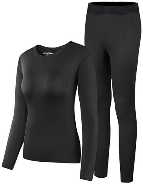 HEROBIKER Women's Thermal Underwear Set Ultra Soft Top & Bottom Base Layer Long Johns Winer Warm with Fleece Lined at Amazon Women’s Clothing store Winter Outfits Shopping, London Teen, Soft Summer Style, Adult Footie Pajamas, Ireland Outfits, Thermal Clothes, Leggings For Winter, Running Fits, Clothes Pjs