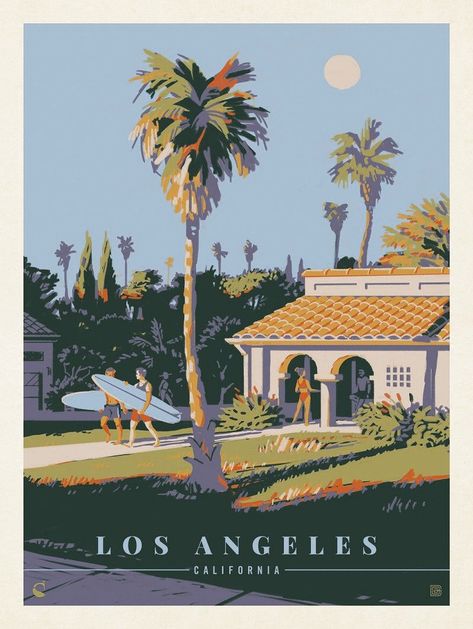 Los Angeles #Los Angeles Day In La, Anderson Design Group, Vintage Poster Design, Retro Travel Poster, Picture Collage Wall, Vintage Poster Art, Trik Fotografi, Art Collage Wall, Surfs Up