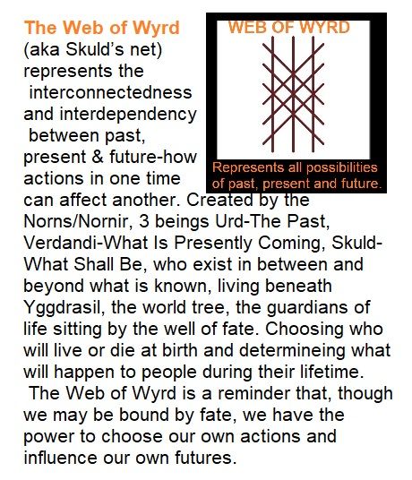 The Web of Wyrd (aka Skuld’s net) represents the interconnectedness and interdependency between past, present & future-how actions in one time can affect another. The Web of Wyrd is a reminder that, though we may be bound by fate, we have the power to choose our own actions and influence our own futures. Web Of Wyrd Tattoo Meaning, The Web Of Wyrd, Valkyries Mythology, Web Of Wyrd Tattoo, Nordic Paganism, Rune Tattoo Ideas, Wyrd Rune, Viking Magic, Web Of Wyrd