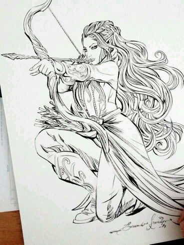 elfe guerrière. Tauriel, Desenho Tattoo, Eye Tutorial, Gesture Drawing, Bow And Arrow, Arte Fantasy, Fantasy Illustration, Disney Animation, Drawing Techniques