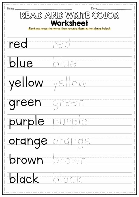 Word Tracing Worksheets For Kindergarten, Color Spelling Worksheet, Writing Practice For Grade 1, Grade 1 Writing Worksheets, Color Tracing Worksheet, Writing Words Worksheet, Writing Colors Worksheet, Color Words Worksheet, I Can Read Worksheets