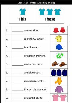 Unit 7:Get Dressed! (This & These) Language: English Grade/level: Grade 2 School subject: English language Main content: Grammar Other contents: U Kg English Worksheet, This Or These, English Grammar For Grade 2, English For Grade 2 Worksheet, This That Worksheet For Grade 1, Activities For Grade 2 Kids, Class 2 English Grammar Worksheet, This These Worksheets, This Is These Are Worksheet