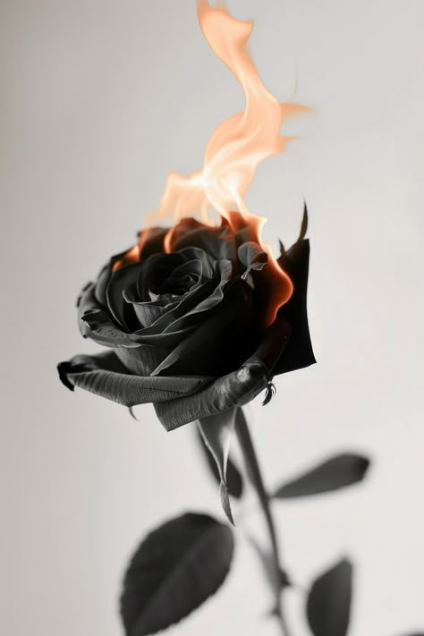 Black rose on flame flower plant fire. | premium image by rawpixel.com / Bew Burning Black Rose, Rose Black Flower, Black Rose On Fire, Flower Burning, Black Rose With Fire, Burning Heart Aesthetic, Flower Fire, Fire Flower Art, Black Fire Aesthetic