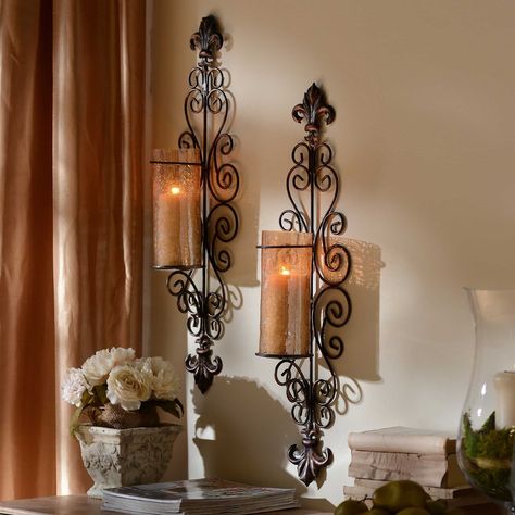 Wall Sconces Candles Wrought Iron - Ideas on Foter Tuscany Decor, Kirkland Home Decor, Wrought Iron Decor, Decorative Wall Sconces, Iron Wall Decor, Tuscan Decorating, Candle Wall Sconces, Modern Wall Sconces, Tuscan Style