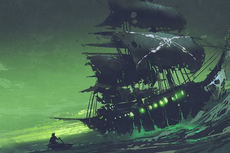 Our Favorite Pirate Fantasies Fantasy Pirate Ship, Ghost Pirate Ship, Ghost Pirate, Pirate Ship Art, The Flying Dutchman, Old Sailing Ships, Sea Of Thieves, Pirate Ships, Pirate Art