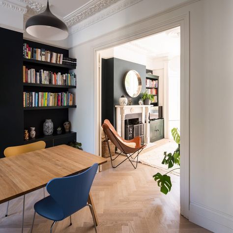 Dining Room Townhouse Interior Design, Victorian Knock Through Lounge, London Victorian Terrace Living Room, Victorian Living Room Knock Through, Victorian Terrace Dining Room Ideas, Victorian Lounge Diner, Knock Through Lounge Diner Victorian Terrace, Victorian Row House Interior, Victorian Living Dining Room Open Plan