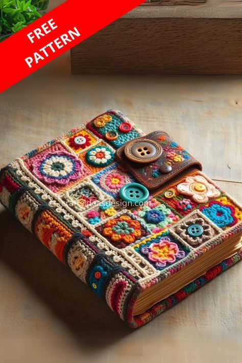 Create a unique crochet granny square journal cover with this easy-to-follow pattern and materials list. Perfect for all skill levels. Crochet Book Covers Free Patterns, Crocheted Book Cover, Crochet Journal Cover, Crochet Book Cover Pattern, Crochet Bible Cover Free Pattern, Crochet Notebook Cover, Crochet Book Cover Free Pattern, Knitted Granny Squares, Granny Square Book Cover