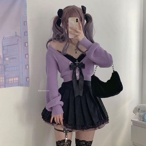 January Days, Kuromi Outfit, Sanrio Outfits, Kawaii Outfit Ideas, Goth Outfit Ideas, Pastel Goth Outfits, Hippie Fashion, Pastel Goth Fashion, Pastel Outfit