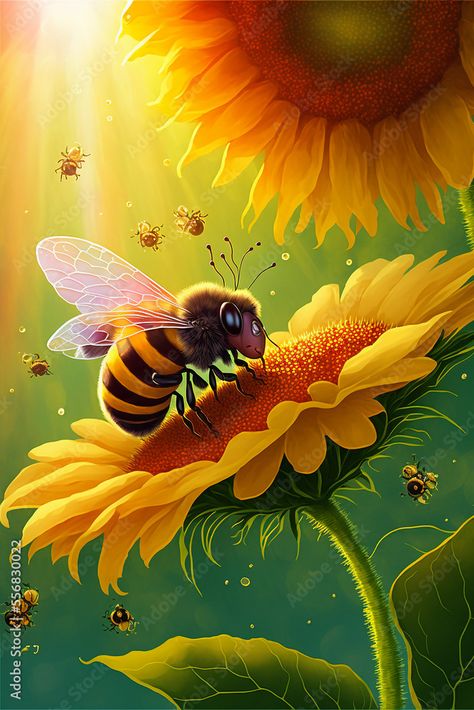 Bee Pictures Art, Said Wallpaper, Sunflower Artwork, Bumble Bee Art, Bee Artwork, Bee Pictures, Beautiful Butterfly Photography, Bee Painting, Sunflower Pictures