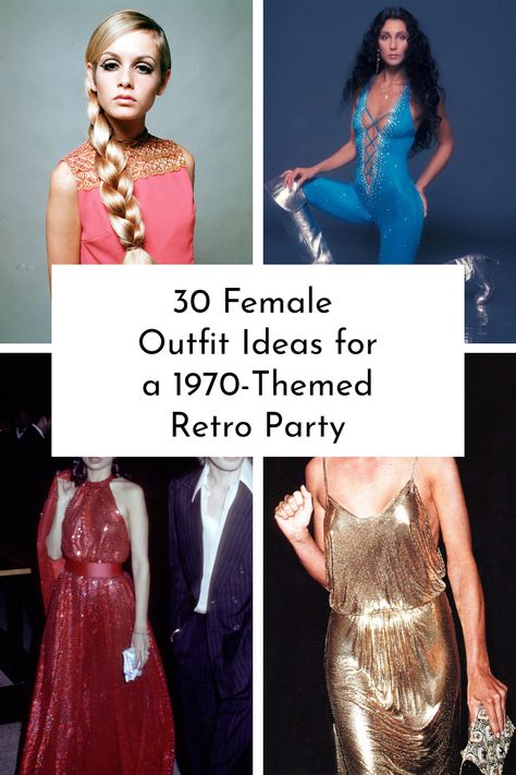 Celebrities In The 70s, 70s Party Dress 1970s, 70s Party Dress Vintage, Iconic 70s Fashion, Disco Outfits For Women 70s, 70s Aesthetic Halloween Costume, Groove Theme Party, 70s Vs 80s Fashion, Retro Themed Party Outfit