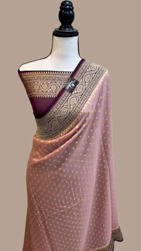 *New arrival* Banarasi handloom semi Georgette silk saree full body chundari buti saree zari weaving in beautiful border Full body zari buti weaving Soft n shinning good look Rich contrast jaquerd pallu Jaquerd blouse pice Singl n multiple avlibl *Price 1325/-* book fast ⏩⏩⏩ 🍀🍀🍀🍀🍀🍀🍀 Banaras Lehenga Designs Latest, Pure Banarasi Georgette Sarees, Pink Banarasi Saree Blouse Design, Banaras Georgette Saree Blouse Designs, Banaras Sarees Latest, Banaras Dress Designs, Banaras Georgette Saree, Banaras Silk Saree, Khaddi Georgette Banarasi Saree