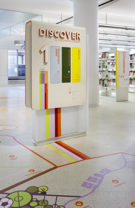 Learning Experience Design, Library Branding, Children Library, Library Signage, Library Interior Design, Nyc Architecture, Wayfinding Signage Design, Museum Exhibition Design, Interactive Museum