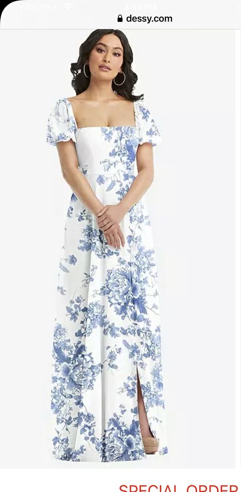 Patterned Bridesmaid, Patterned Bridesmaid Dresses, Blue Flower Dress, Events Center, Cottage Rose, Dusk Blue, Floral Bridesmaid Dresses, Bridesmaid Dresses With Sleeves, Blue Bridesmaid Dress