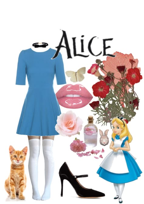 disney ladies; alice DIY Costume Diy Disney Princess Costume, Alice Outfit, Disney Costumes For Women, Diy Princess Costume, Disney Costumes Diy, Alice In Wonderland Outfit, Disney Character Outfits, Disney Bound Outfits Casual, Disney Characters Costumes