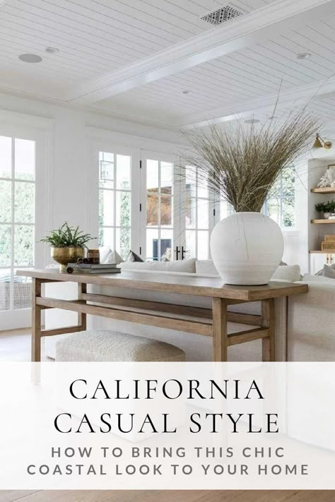 With its light and airy aesthetic, California casual interior design is a great way to chic coastal modern style to every room in your home - organic modern interior design - coastal modern living room - California coastal style - pure salt interiors Coastal Modern Living Room, Casual Interior Design, California Coastal Style, Light And Airy Aesthetic, Salt Interiors, Coastal Chic Living Room, Organic Modern Interior Design, Organic Modern Interior, California Casual Style