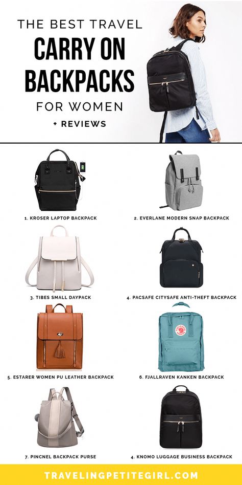 The Best Travel Carry On Backpacks for Women + Reviews #backpackingoutfits Best Backpack For Europe Travel, Backpacks For Travel Women, Traveling Backpack For Women, Best Bags For Travel, Europe Travel Backpack, Backpack Carry On, Cute Travel Backpack, Best Carry On Bag For Women, Travel Look Outfits