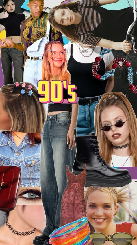 #90s #90sfashion #vintagefashion #1990sfashion 1995 Outfit Ideas, 90s Costume Party Outfits, 2000s Era Fashion, 90s Outfit Costume, Back To 90's Outfit, 90s Mood Board Aesthetic, 90s House Party Outfit, 90s Dance Party Outfit, 90s Looks Outfits Women